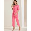 imageAllegra K Womens Short Sleeve Collared Cropped Coverall Button Down Tie Waist Cotton Cargo JumpsuitWatermelon Red