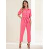 imageAllegra K Womens Short Sleeve Collared Cropped Coverall Button Down Tie Waist Cotton Cargo JumpsuitWatermelon Red