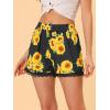 imageAllegra K Womens Summer Shorts Floral Printed Lace Trim Elastic Waist Beach ShortsBlacksunflowers