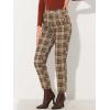 imageAllegra K Womens Vintage Tartan Plaid Pants Elastic Waist Straight Long TrousersBrown Beige