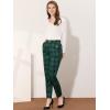 imageAllegra K Womens Vintage Tartan Plaid Pants Elastic Waist Straight Long TrousersGreen