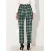 imageAllegra K Womens Vintage Tartan Plaid Pants Elastic Waist Straight Long TrousersGreen White