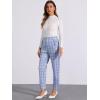 imageAllegra K Womens Vintage Tartan Plaid Pants Elastic Waist Straight Long TrousersLight Blue