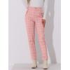 imageAllegra K Womens Vintage Tartan Plaid Pants Elastic Waist Straight Long TrousersPink