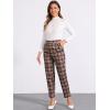 imageAllegra K Womens Vintage Tartan Plaid Pants Elastic Waist Straight Long TrousersWine Red Yellow