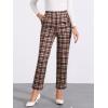 imageAllegra K Womens Vintage Tartan Plaid Pants Elastic Waist Straight Long TrousersWine Red Yellow