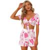 imageAllegra K Womens 2 Piece Romper Floral Print Knot Front Puff Sleeve Crop Top with Shorts SetWhite Pink