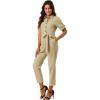 imageAllegra K Womens Short Sleeve Collared Cropped Coverall Button Down Tie Waist Cotton Cargo JumpsuitKhaki