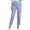 imageAllegra K Womens Vintage Tartan Plaid Pants Elastic Waist Straight Long TrousersLight Blue