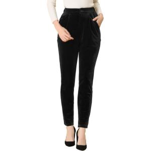 imageAllegra K Womens 2023 Velvet Elegant High Waist Trousers with Pockets Work Ankle PantsBlack