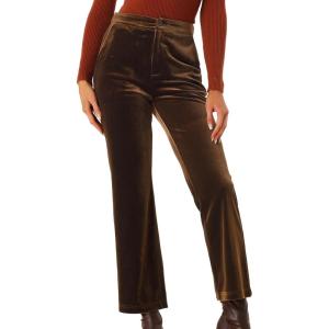 imageAllegra K Womens 2023 Velvet Elegant High Waist Trousers with Pockets Work Ankle PantsBrown