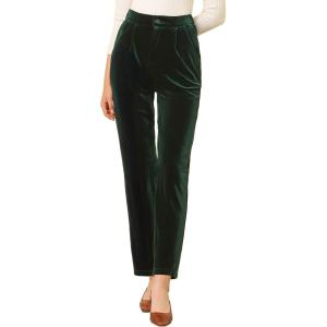 imageAllegra K Womens 2023 Velvet Elegant High Waist Trousers with Pockets Work Ankle PantsDeep Green