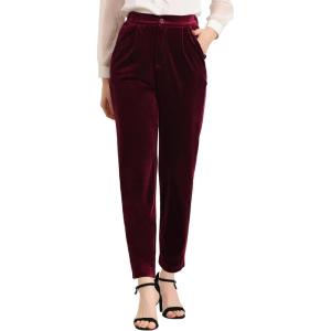 imageAllegra K Womens 2023 Velvet Elegant High Waist Trousers with Pockets Work Ankle PantsRed