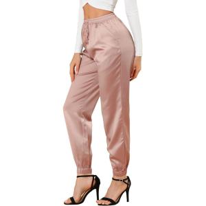 imageAllegra K Womens Drawstring Elastic Waist Athleisure Pants Ankle Length Satin Joggers with PocketPink