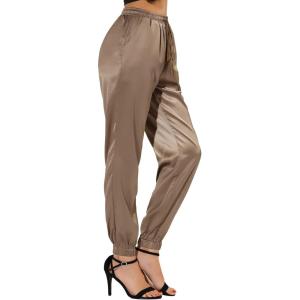 imageAllegra K Womens Drawstring Elastic Waist Athleisure Pants Ankle Length Satin Joggers with PocketTan