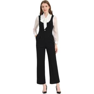 imageAllegra K Womens High Waist Casual Wide Leg Pants Overalls JumpsuitBlack