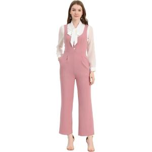 imageAllegra K Womens High Waist Casual Wide Leg Pants Overalls JumpsuitPink