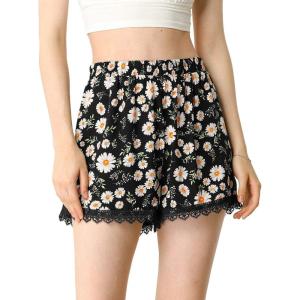 imageAllegra K Womens Summer Shorts Floral Printed Lace Trim Elastic Waist Beach ShortsBlackflower