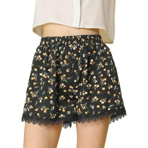 imageAllegra K Womens Summer Shorts Floral Printed Lace Trim Elastic Waist Beach ShortsBlackorange