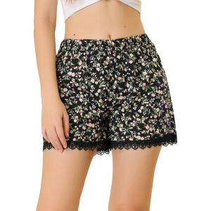 imageAllegra K Womens Summer Shorts Floral Printed Lace Trim Elastic Waist Beach ShortsBlackpinkflower