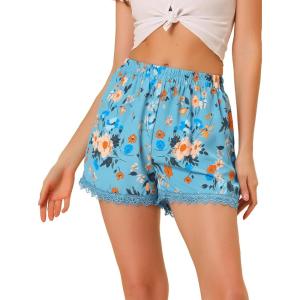 imageAllegra K Womens Summer Shorts Floral Printed Lace Trim Elastic Waist Beach ShortsLight Blue