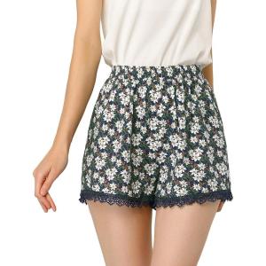 imageAllegra K Womens Summer Shorts Floral Printed Lace Trim Elastic Waist Beach ShortsNavy Bluedaisy