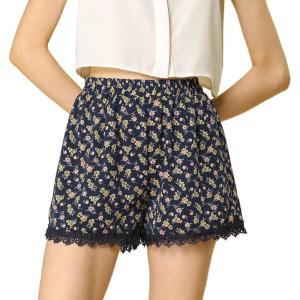 imageAllegra K Womens Summer Shorts Floral Printed Lace Trim Elastic Waist Beach ShortsNavy BlueyellowPink