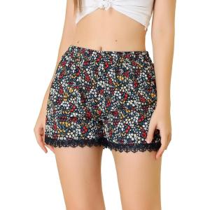 imageAllegra K Womens Summer Shorts Floral Printed Lace Trim Elastic Waist Beach ShortsNavy BlueyellowRed