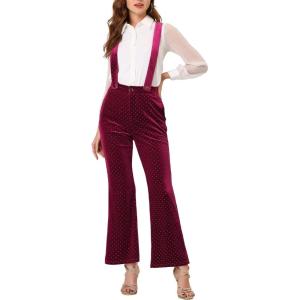 imageAllegra K Womens Velvet Wide Leg Retro Shiny Glitter Overalls Jumpsuits PantsRed