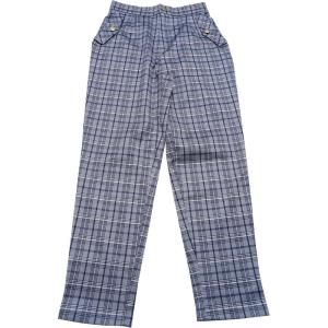 imageAllegra K Womens Vintage Tartan Plaid Pants Elastic Waist Straight Long TrousersGrey Blue