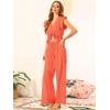 imageAllegra K Womens 2 Piece Outfits Deep V Neck Ruffle Crop Top Split Wide Leg Pant SetOrange