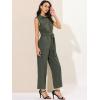 imageAllegra K Womens Wide Leg Jumpsuit 2024 Sleeveless Collared Tie Waist Coverall Button Down Cargo JumpsuitsArmy Green