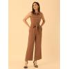 imageAllegra K Womens Wide Leg Jumpsuit 2024 Sleeveless Collared Tie Waist Coverall Button Down Cargo JumpsuitsBrown