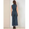 imageAllegra K Womens Wide Leg Jumpsuit 2024 Sleeveless Collared Tie Waist Coverall Button Down Cargo JumpsuitsNavy Blue