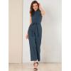 imageAllegra K Womens Wide Leg Jumpsuit 2024 Sleeveless Collared Tie Waist Coverall Button Down Cargo JumpsuitsNavy Blue