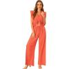 imageAllegra K Womens 2 Piece Outfits Deep V Neck Ruffle Crop Top Split Wide Leg Pant SetOrange