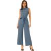 imageAllegra K Womens Wide Leg Jumpsuit 2024 Sleeveless Collared Tie Waist Coverall Button Down Cargo JumpsuitsLight Blue