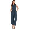 imageAllegra K Womens Wide Leg Jumpsuit 2024 Sleeveless Collared Tie Waist Coverall Button Down Cargo JumpsuitsNavy Blue