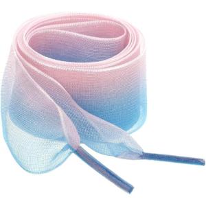 imageAllegra K 25cm Wide Flat Shoelaces for Women Gradient Color Organza Shoe Laces StringsBlue Pink