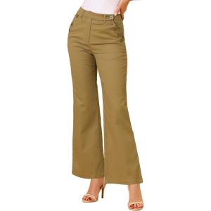 imageAllegra K Womens Bell Bottom 70s Long Pants High Waist Elegant Work TrousersBrown