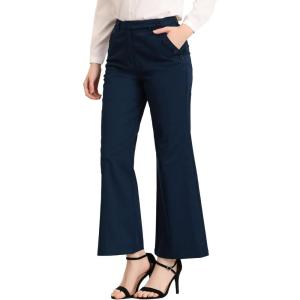 imageAllegra K Womens Bell Bottom 70s Long Pants High Waist Elegant Work TrousersDark Blue