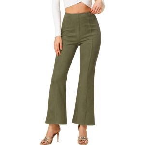 imageAllegra K Womens Faux Suede Pants Business Casual Wide Legs Bell Bottom Flared TrousersArmy Green