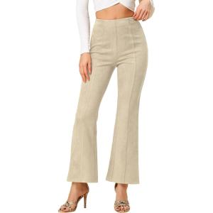 imageAllegra K Womens Faux Suede Pants Business Casual Wide Legs Bell Bottom Flared TrousersBeige