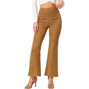 imageAllegra K Womens Faux Suede Pants Business Casual Wide Legs Bell Bottom Flared TrousersBrown