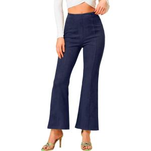 imageAllegra K Womens Faux Suede Pants Business Casual Wide Legs Bell Bottom Flared TrousersNavy Blue