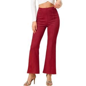 imageAllegra K Womens Faux Suede Pants Business Casual Wide Legs Bell Bottom Flared TrousersRed