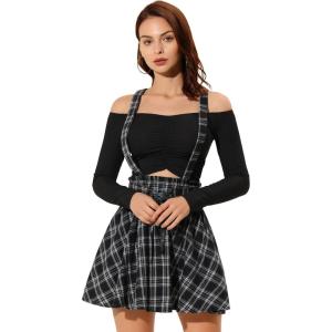 imageAllegra K Womens Halloween Tartan Skirt Gothic Plaid High Waist Detachable Suspender SkirtsBlack