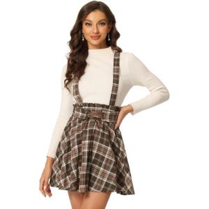 imageAllegra K Womens Halloween Tartan Skirt Gothic Plaid High Waist Detachable Suspender SkirtsBrown