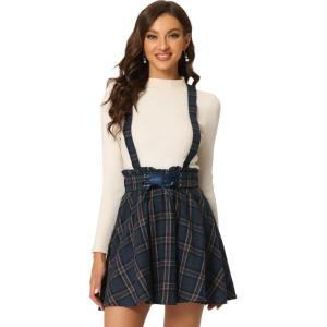 imageAllegra K Womens Halloween Tartan Skirt Gothic Plaid High Waist Detachable Suspender SkirtsDark Blue