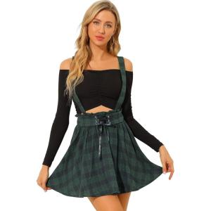 imageAllegra K Womens Halloween Tartan Skirt Gothic Plaid High Waist Detachable Suspender SkirtsGreen